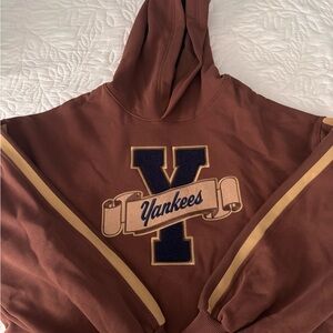 Brown Yankees Hoodie with Yellow Stripes